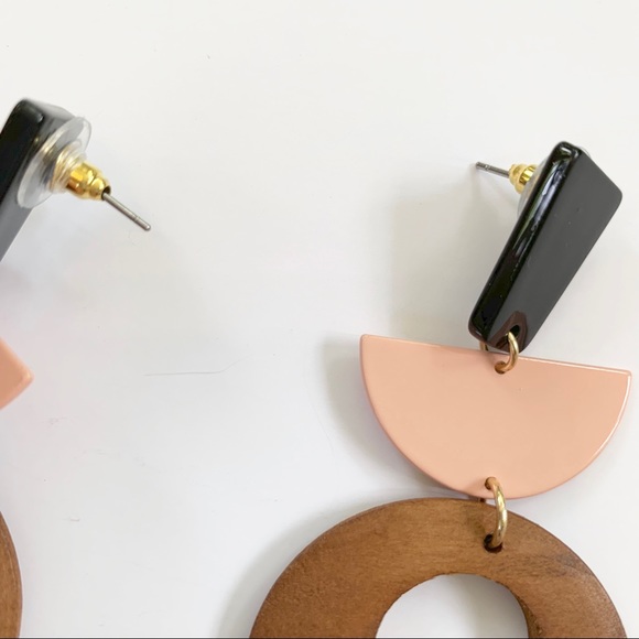 Wood Mixed Media Geometric Modern Earrings NWT - Picture 4 of 5